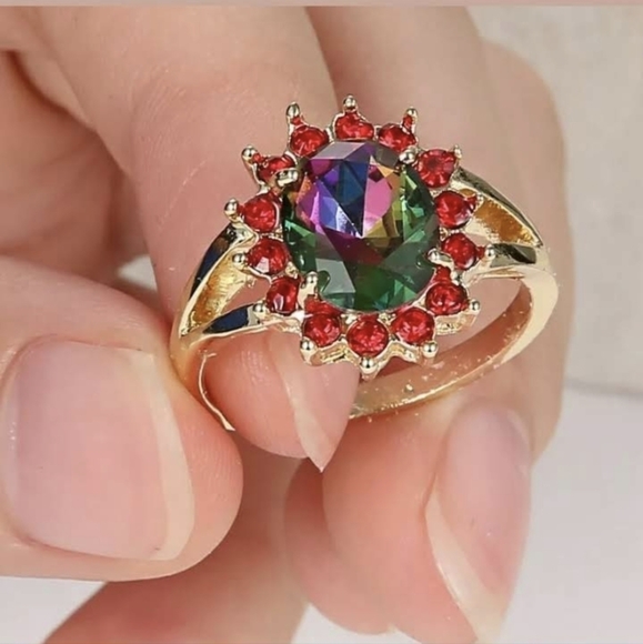 New Rainbow Mystic Topaz Gold Ring. - Picture 2 of 2